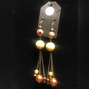 love, Savvy Handcrafted Bronze/Gold/Yellow Beads w/ Chain Statement Earrings